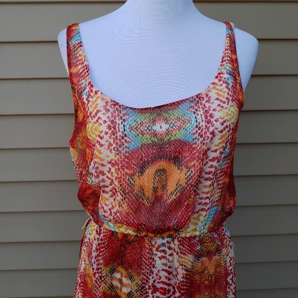 Olsenboye Hi-Lo Maxi Dress Red Snakeskin Print Wrap Sleeveless Scoop Neck - Picture 4 of 11